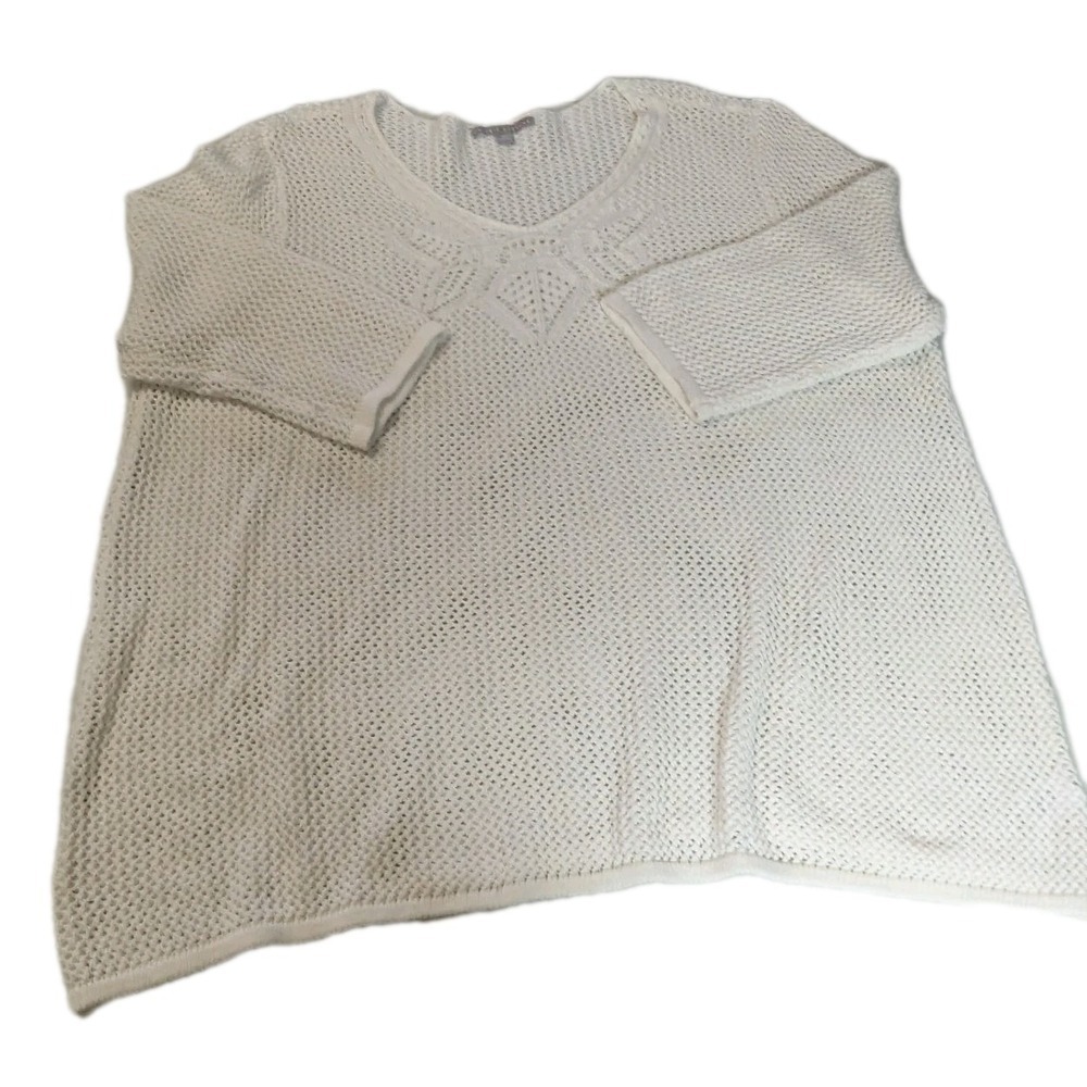 Valerie Stevens White Crochet Knit Sweater Top 3X Plus Size Cotton Blend